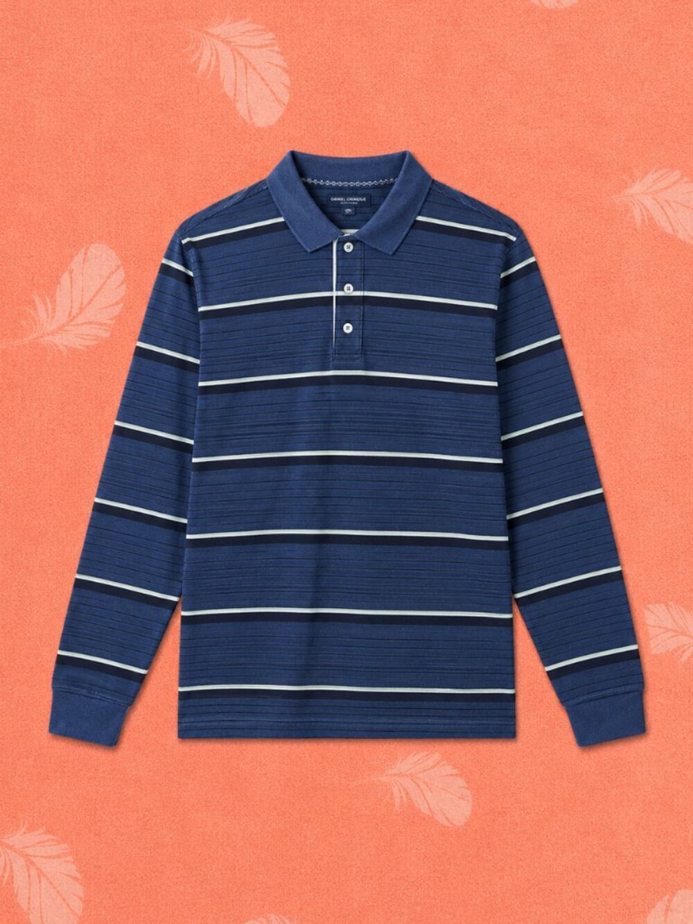 Daniel Cremieux Men's Dk Blu/Blk/White Striped Long Sleeve Cotton Polo Shirt - L